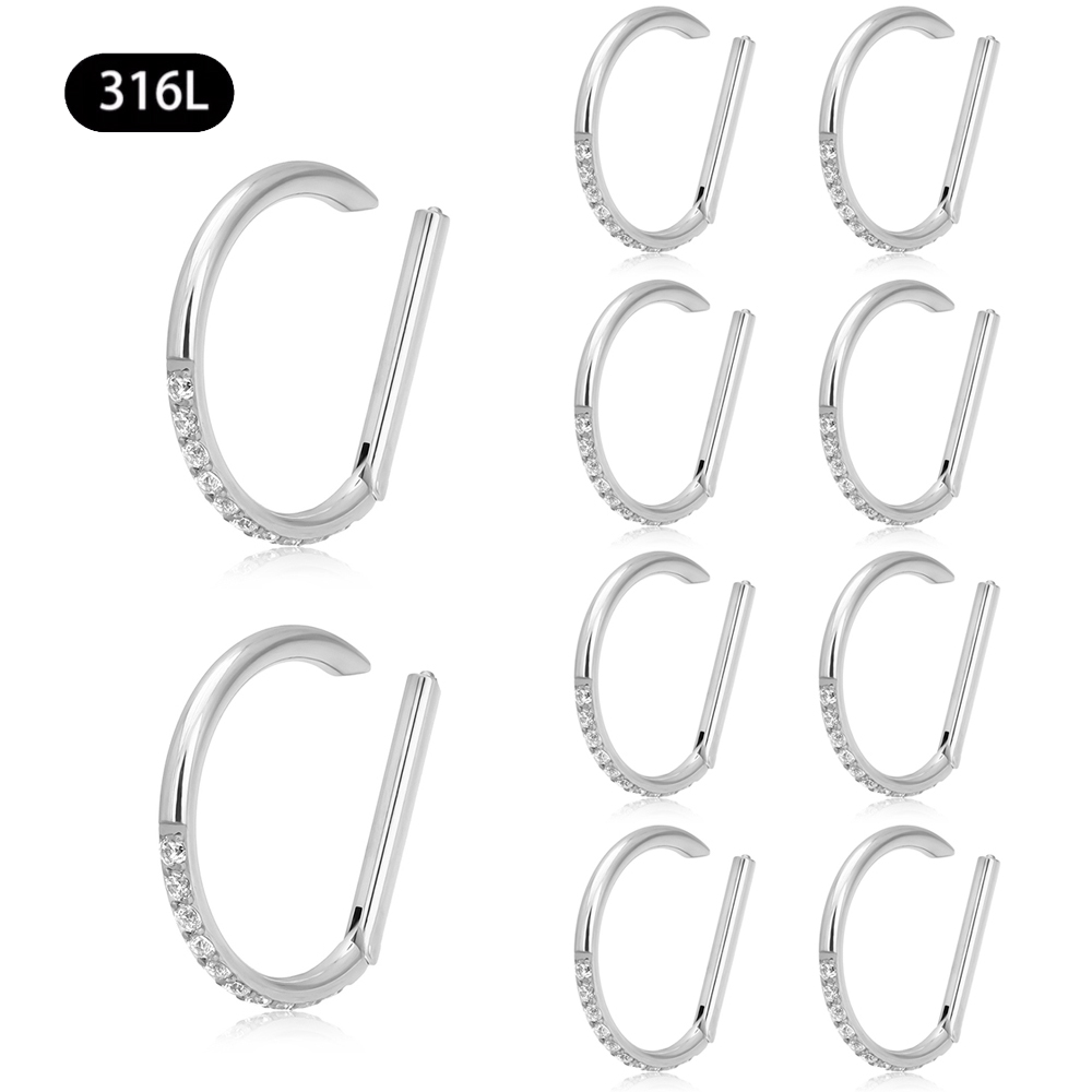 10/50Pc Round Zircon Septum Ring Hoop Cartilage Tragus Helix Small Piercing Nose Ring Earring For Women Body Jewelry Accessorie: green / Pure Gold Color