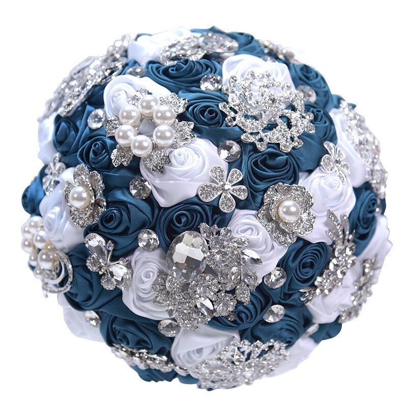 Bouquet de bijoux de mariage en or Rose, Rose, bordeaux, bijoux de mariage, cristal scintillant, bouquet de luxe par souvenir, D59: Peacock and White