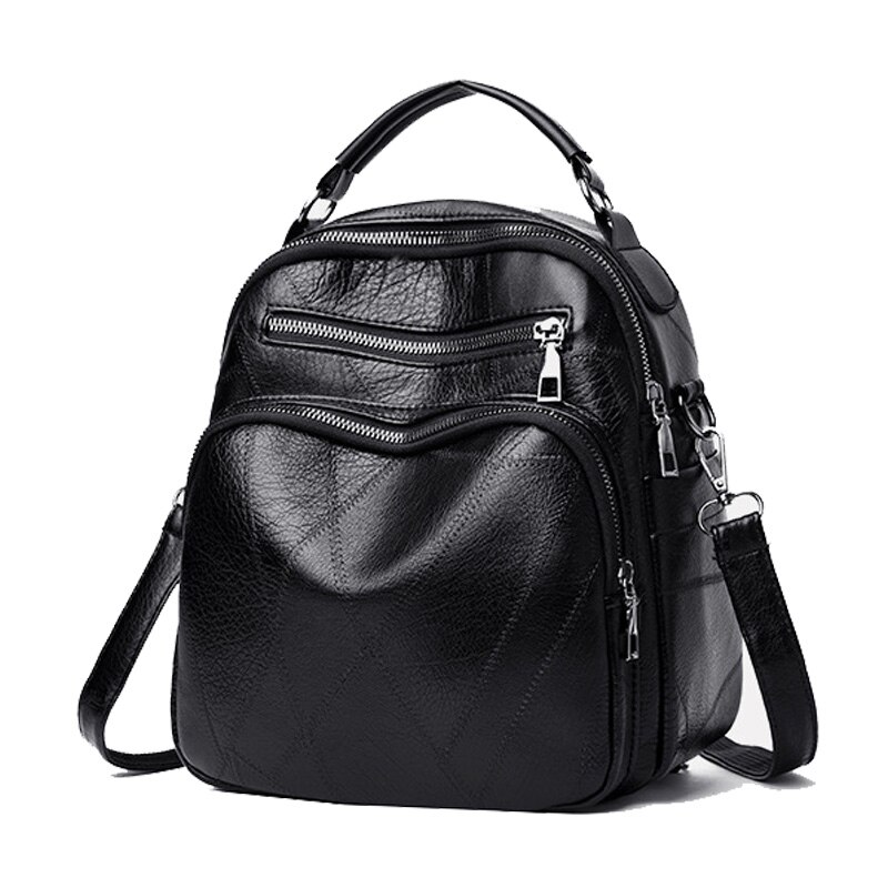 Chuwanglin Multifunktions leder rucksack frauen schule taschen bookbag casual schulter feminine rucksäcke mochila B91609: Black