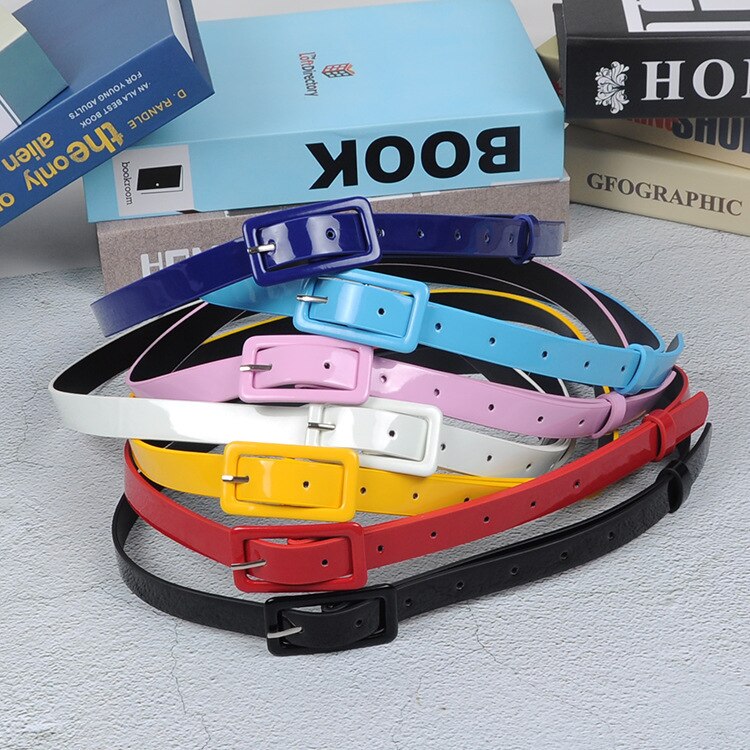 ! Cinturón de mujer con hebilla metálica de cuero amarillo rojo y negro, Cinturón fino para Vestido vaquero, cinturones de cintura para mujer, cinturón de 100CM
