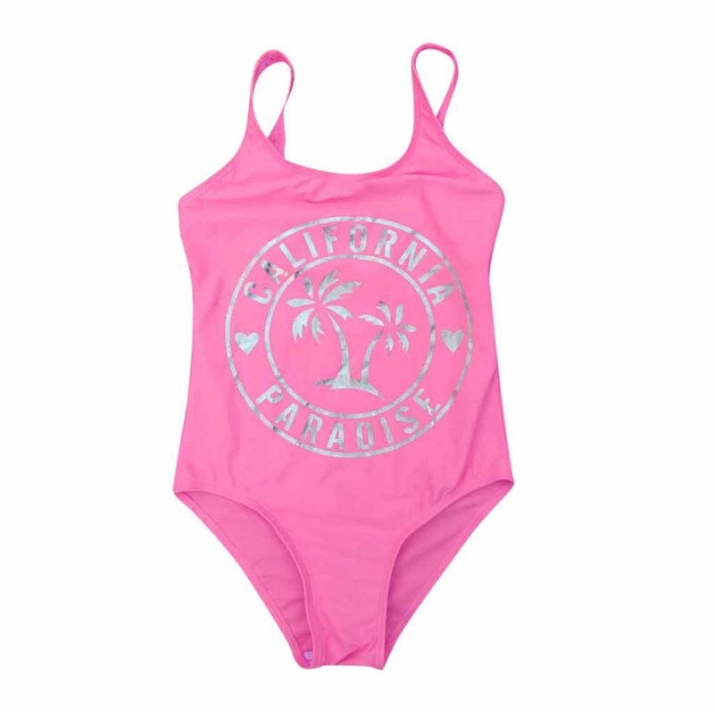 Kinderen Meisje Badpak Zomer Strand Bomen Print Stijl Meisjes Badmode Voor Kids Mouwloze Bikini Beachwear Badpak: Roze / 11-12 Years