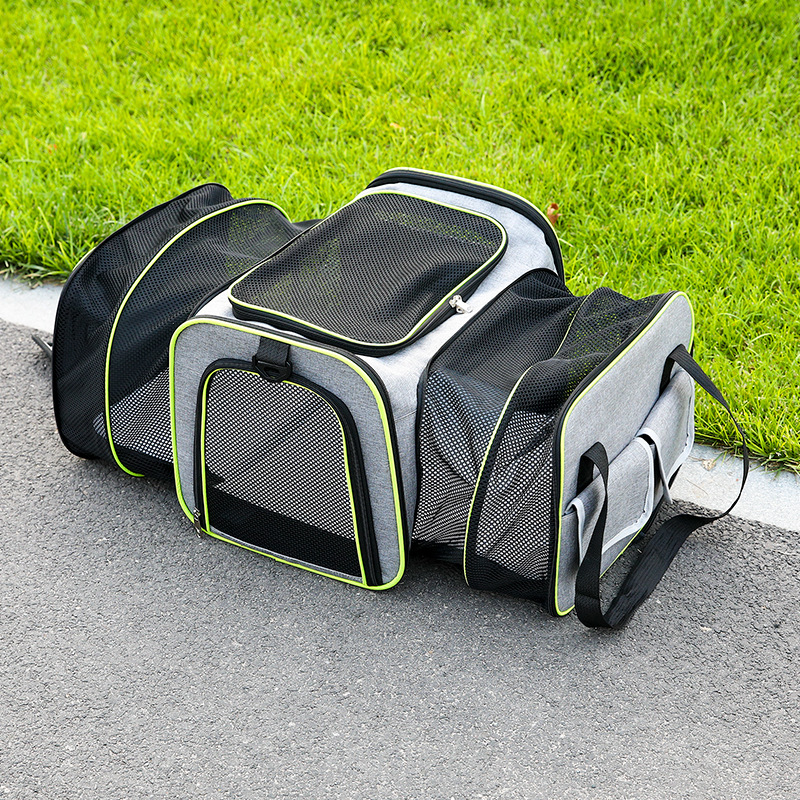 Pet Bag 1PC Cats and Dogs Chest Breathable Folding Portable Trolley Double Shoulder Handheld Crossbody Outdoor Bag Pet Products: L / green