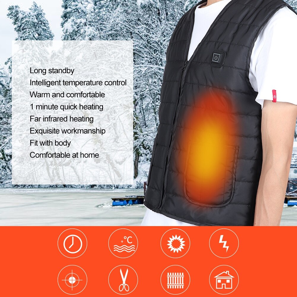 Verwarming Elektrische Vest Verwarmde Jas Koude-Proof Verwarming Kleding Wasbare Vier Maten Aanpassing (Batterij Niet Inbegrepen) Zwart