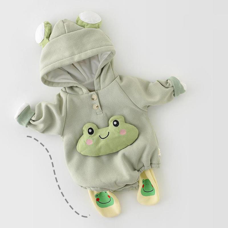 Winter baby plus fluwelen dikke sneeuwpak kleding met capuchon baby jongens cartoon bodysuit warme peuter meisjes jumpsuit
