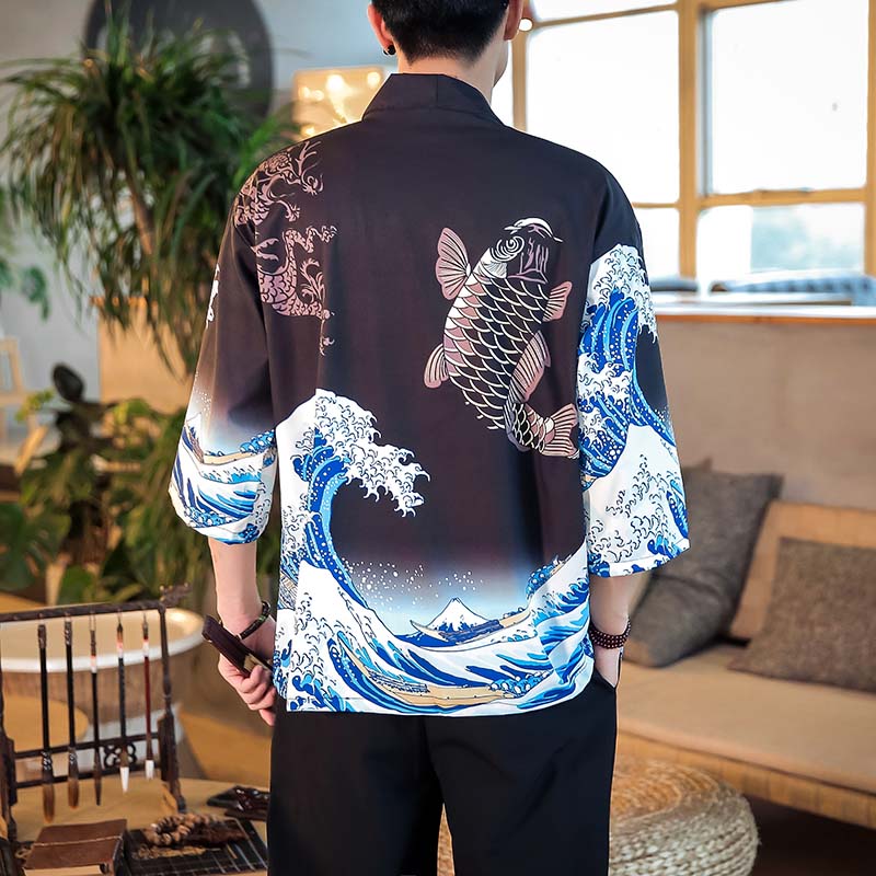 Japanse Kimono Man Yukata Haori Vest Mannen Samurai Kleding Kimono Jas Heren Kimono Streetwear Mannen Japanse Blouse Shirt: 8 / Xxl