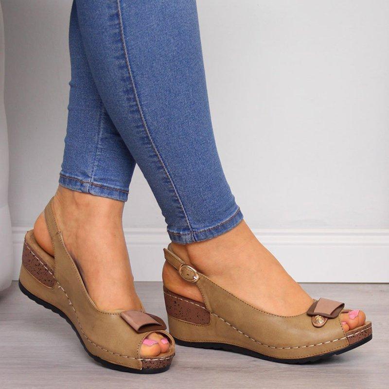 2022 Vrouwen Sandalen Platform Zomer Casual Vrouwelijke Midden Hakken Schoenen Wiggen Peep Toe Gesp Vrouwelijke Pompen Dames Strand Schoenen: Khaki / 41