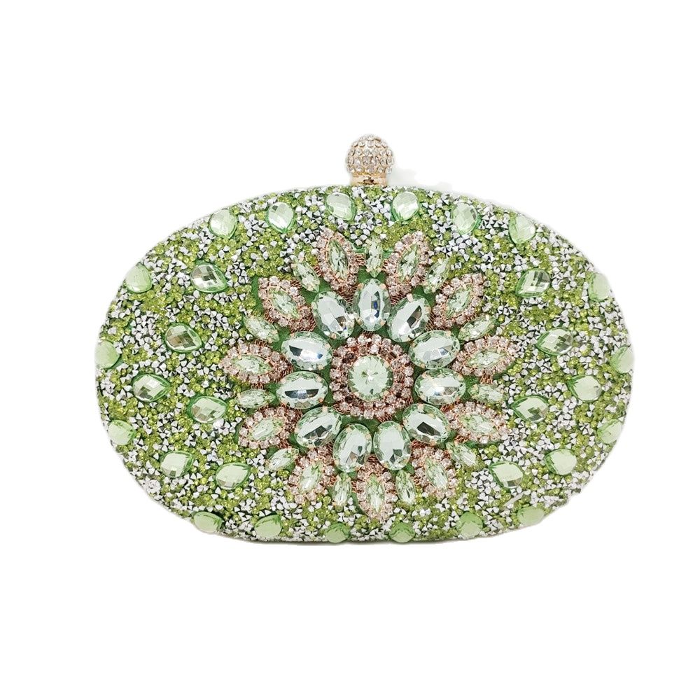 Wedding Diamond Silver Floral Crystal Sling Package Woman Clutch Bag Cell Phone Pocket Matching Wallet Purse Handbags: L-GREEN