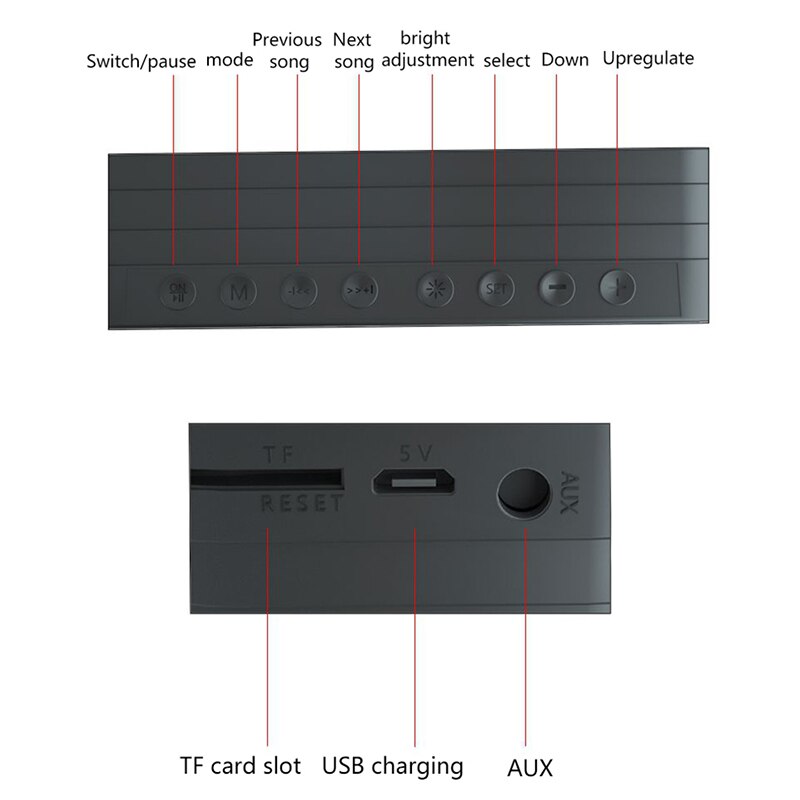 Multifunktions bluetooth högtalare spegel väckarklocka med fm radio led trådlös subwoofer musikspelare bordsklocka