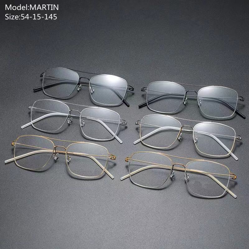 Denmark Brand Ultralight Screwless Titanium Square Glasses Frame Men Women Double Beam Optical Prescription Eyeglasses Martin