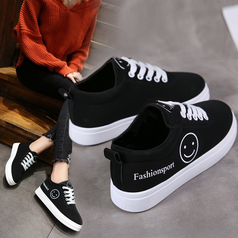 Vrouwen Canvas Schoenen Zomer/Herfst Flats Vrouwen Schoenen Classic Lace Up Smiley Gezicht Wandelen Vrouwen Sneakers