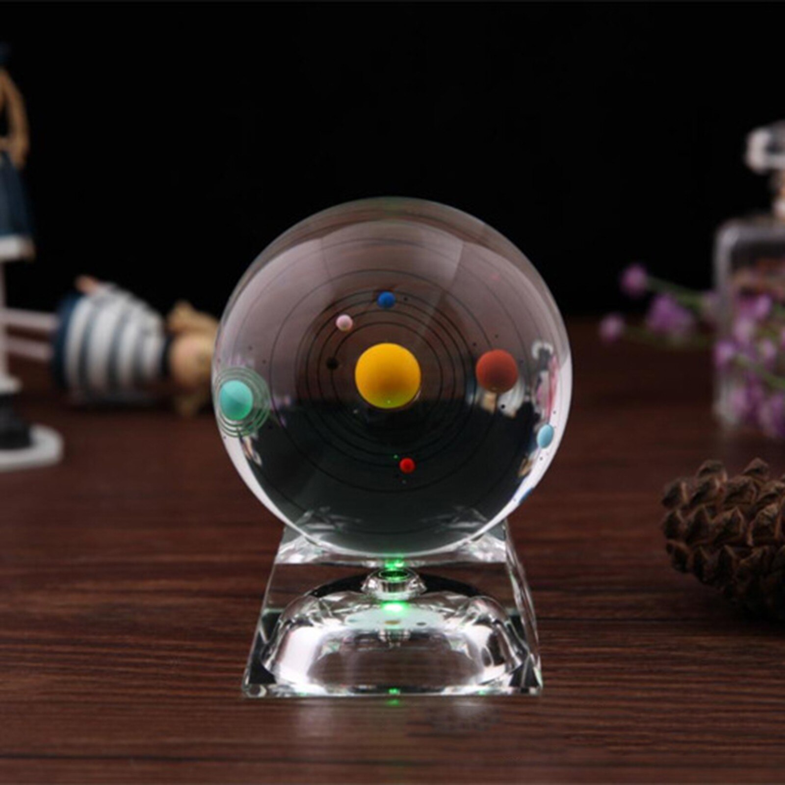 3d Crystal Ball With Solar System Model And Led Lamp Base- Clear 80mm (3.15 In) Home Deco Crystal Craft Sphere Ornament