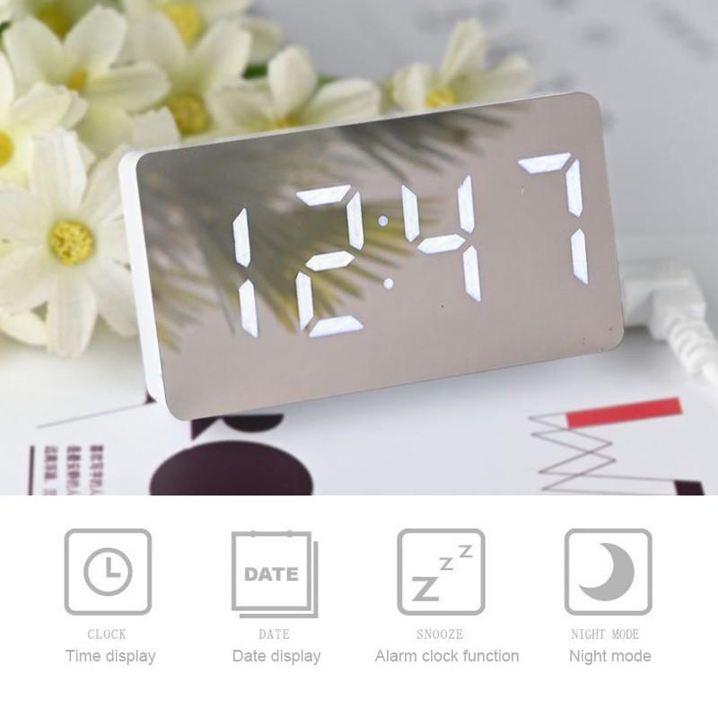 LED Mirror Alarm Clock Digital Snooze Table Clock Wake Up Light Electronic Large Time Temperature Display Home Decoration Clock