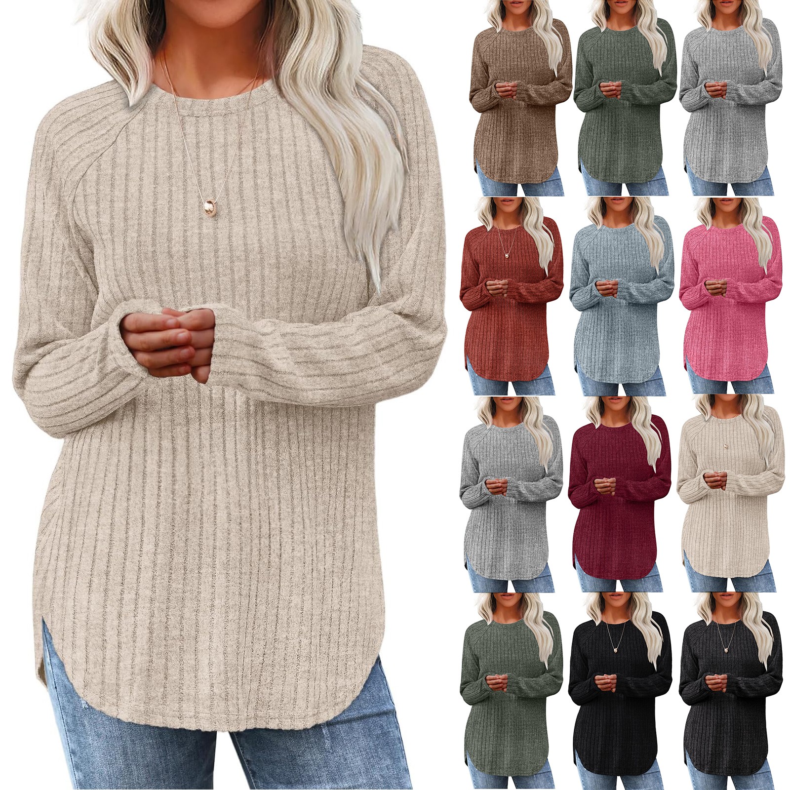 Sweat-shirts pour femmes à manches longues col rond pull décontracté solide tunique hauts femmes sweats femmes vêtements d'hiver liquidation