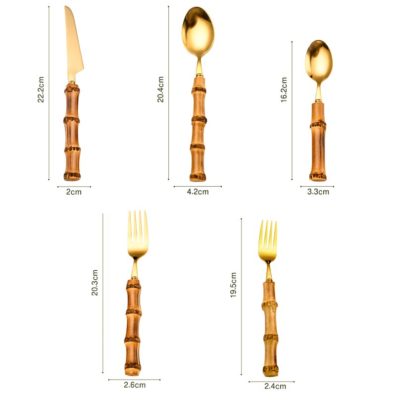 Besteck Set Mit Bambus Griff, Mit Steak Messer Geschirr, Gold Edelstahl Besteck Besteck, enthält Gabeln Löffel Messer