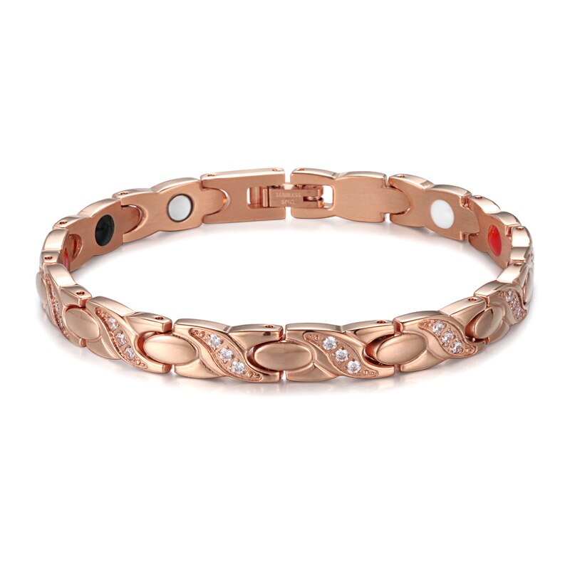 Rainso rustfrit stål magnetiske kvinder armbånd terapi smykker guld link kæde med bio elementer charm armbånd: Armbånd i rosaguld