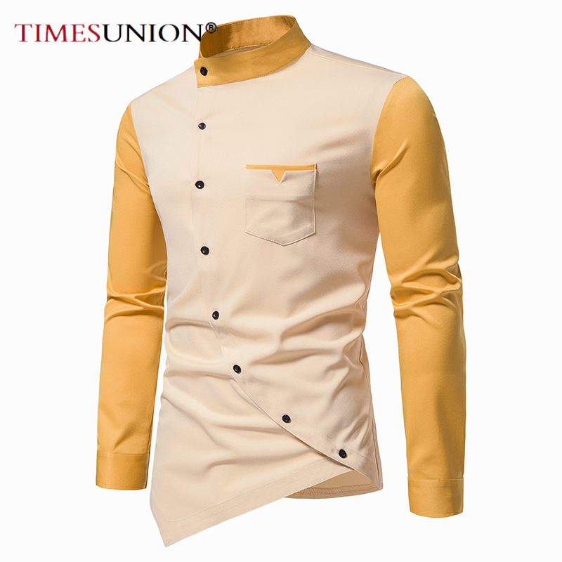 Men Shirt Long Sleeve Personality Diagonal Button Shirts for Men Luxury Irregular Henry Collar Top Grade Tops