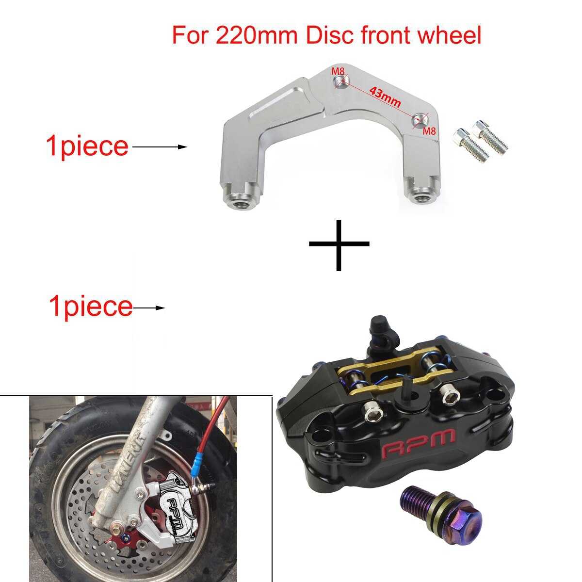 Tarcza hamulcowa motocykla 200mm 220mm przód tył 4 tłok montaż promieniowy 82mm RPM dla skutera Rsz Jog Dirt pitbike GROM: black A bracket 220