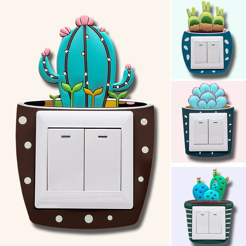Creatieve Cartoon Cactus Schakelaar Stickers Thuis Woonkamer Slaapkamer Wasbare Zachte Lijm Lichtgevende Schakelaar Stickers
