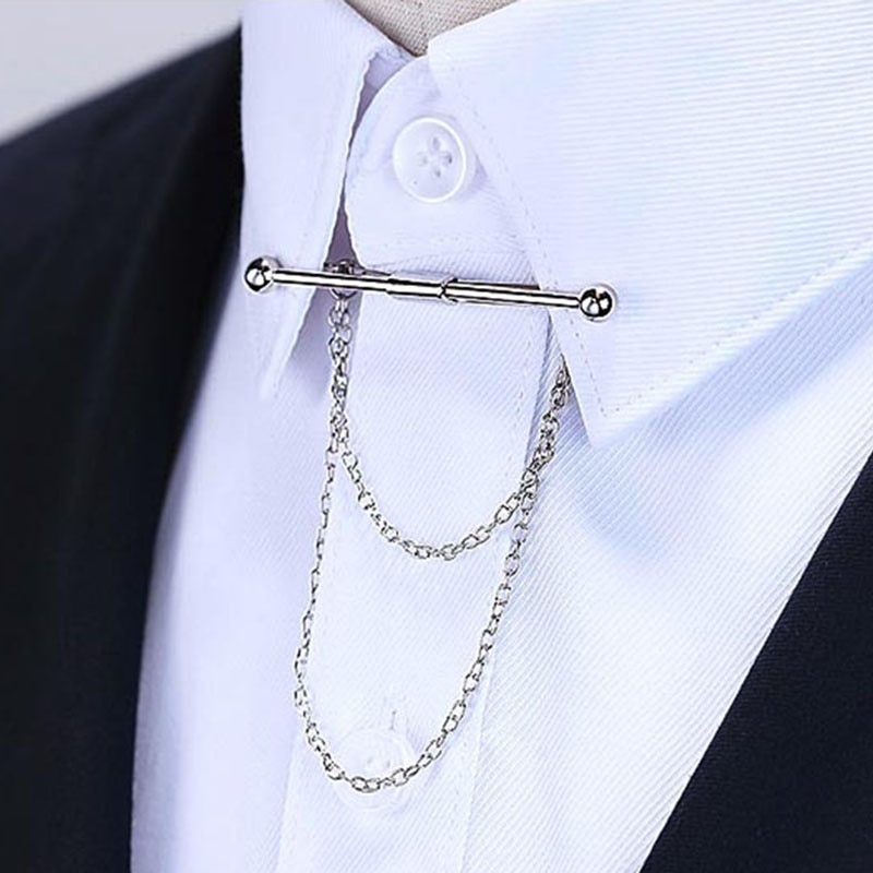 Classic Men's Shirt Collar Clip Bars Brooch Collar Pins Chain French Collar Pin Chain