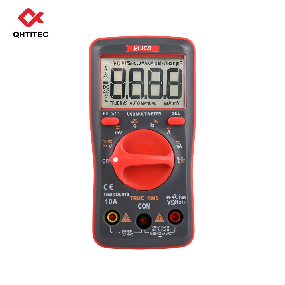 QHTITEC UM16 Digital Multimeter Auto Ranging TRMS 6000 Counts Volt Meter Measures Temperature Tester Tools with Backlight