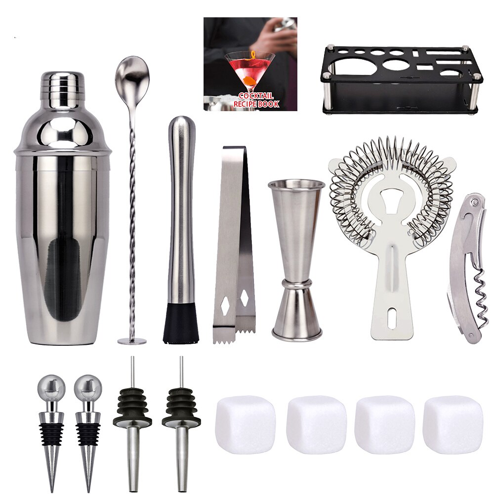 Bartender Kit， 16-Piece Cocktail Shaker Set Whiskey Stone Acrylic Stand， For Mixed Drinks Martini Bar Tools Set Stainless Steel