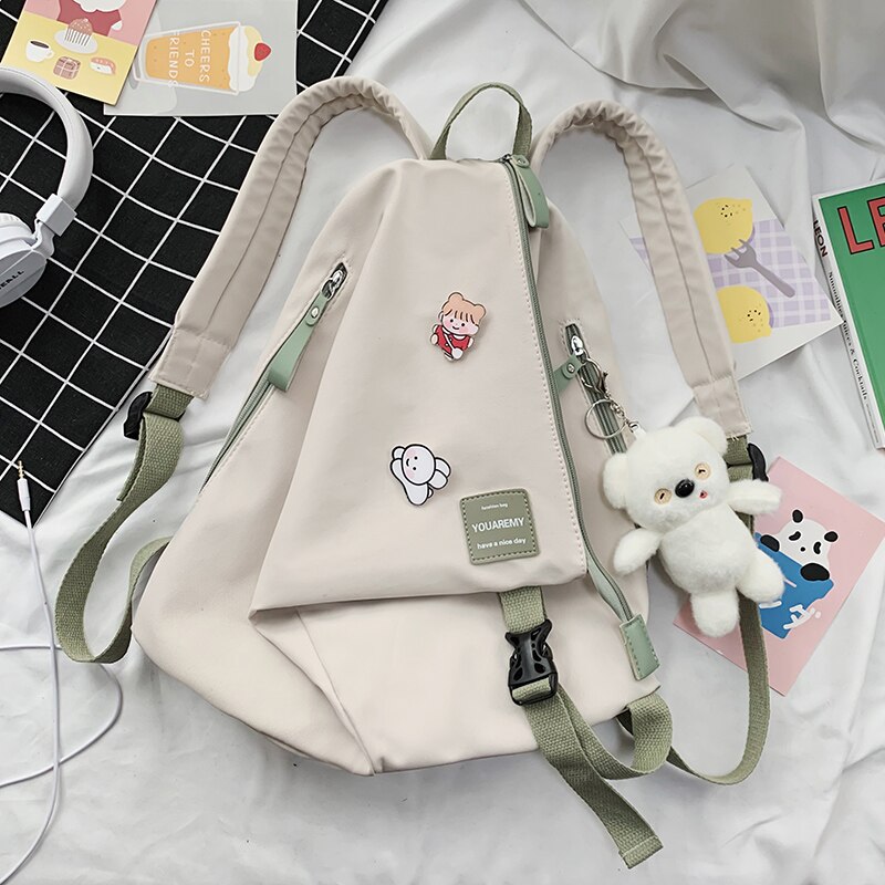 DCIMOR Folding Buckle Backpack Waterproof Nylon Women Backpack Casual Bag Daily Backpacks рюкзак женский Student Schoolbag: white green / only backpack