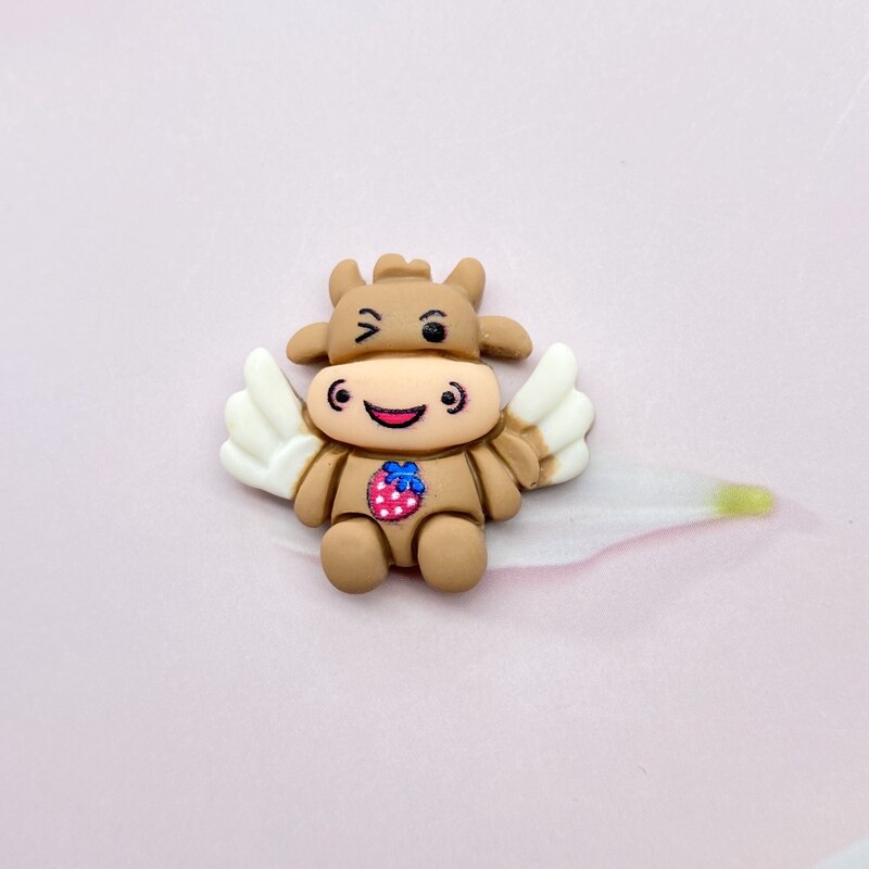 10Pcs Kawaii Leuke Mini Koeien Met Vleugels Flat Terug Cabochons Scrapbooking Diy Sieraden Craft Decoratie Accessoires F07: Licht Koffie