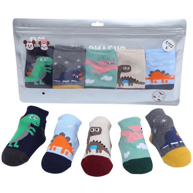 5Pairs/Lot Cute Baby Socks Cartoon Dinosaur Cotton Soft Newborn Socks Toddler Boys Girls Anti Slip Floor Socks Spring Winter