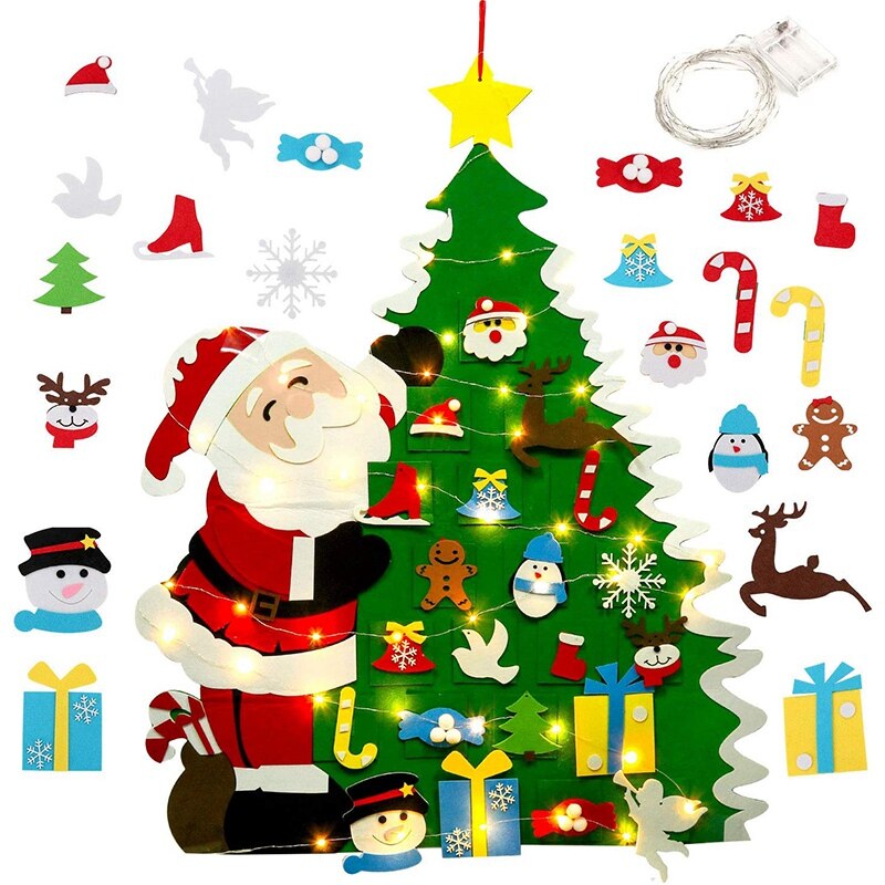 Felt Christmas Tree DIY Christmas Tree with LED String Lights Wall Hanging Ornaments 21 Removable Ornaments