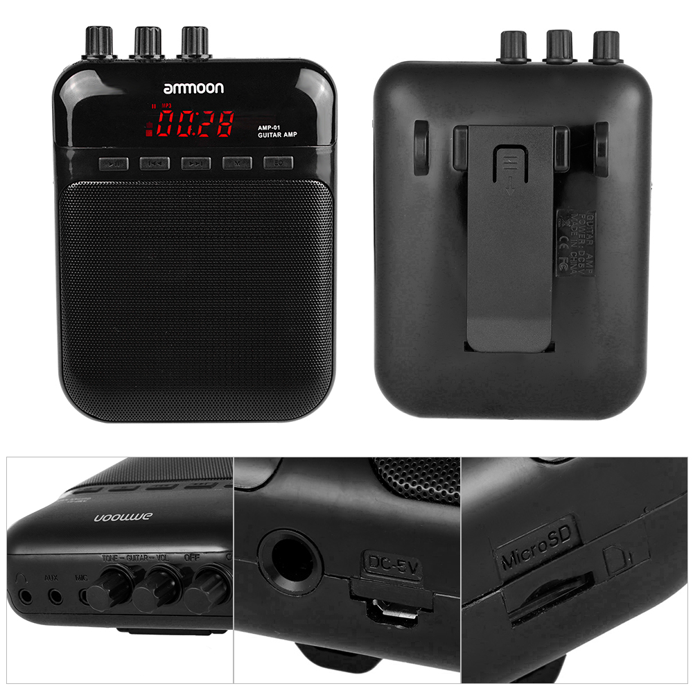 Ammoon AMP-01 5W guitare ampli enregistreur haut-parleur TF carte Slot Compact Portable multifonction guitare accessoires