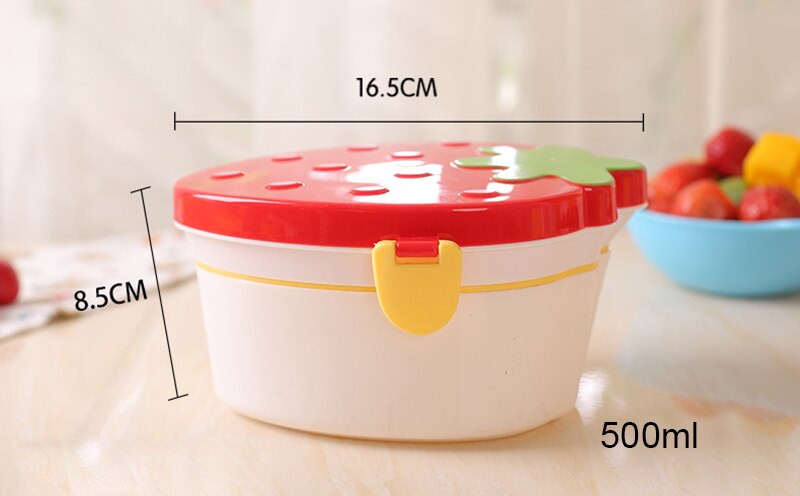 500ml Strawberry Shape Lunch Box,2 Layer Food Fruit Storage Bento Boxs Red Pink Microwave Tableware Kid Cute School Bowl