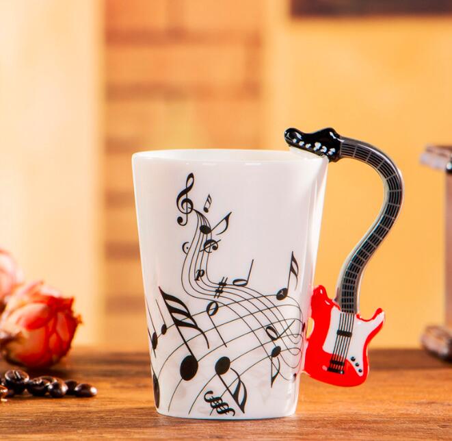 Caneca de cerâmica musical criativa 240ml, estilo violino, guitarra, café, chá, leite, canecas e copos com alça, presentes novidade: Azul