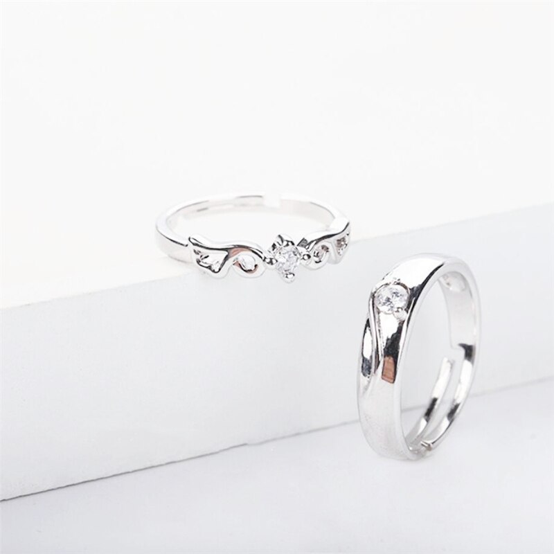 Sole Memory Zircon Bird Couple Ring Sweet Cute 925 Sterling Silver Female Resizable Opening Rings SRI455