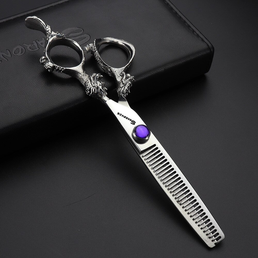 Silver dragon barbershop hairdressing scissors hair sapphire steel cutting thinning shear kit tesoura