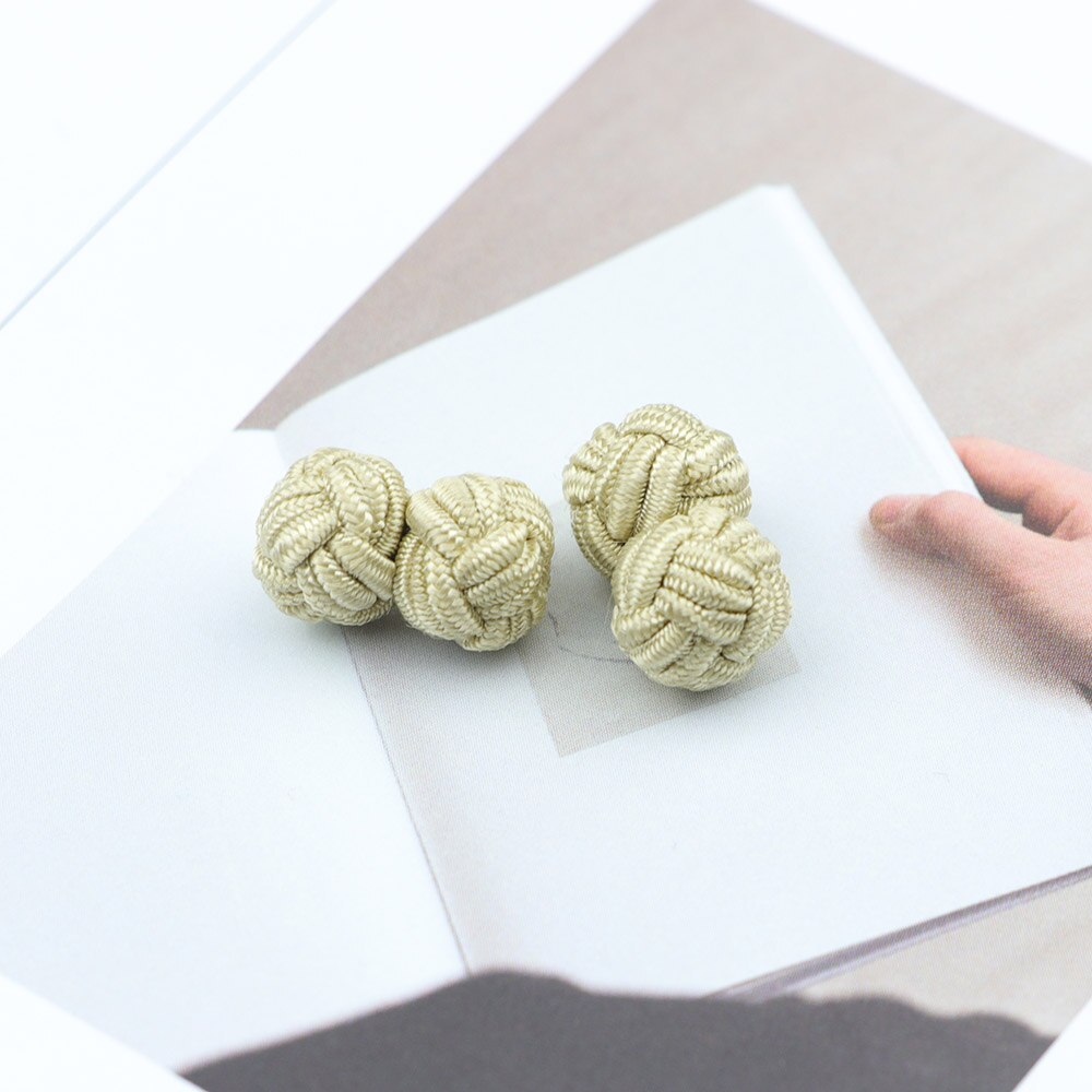 Gemelos con nudo de seda para hombre, gemelos con nudo de seda en colores sólidos, DIY, trenzado, hecho a mano, cuerda doble elástica, manguito de bola, de Novela: 12