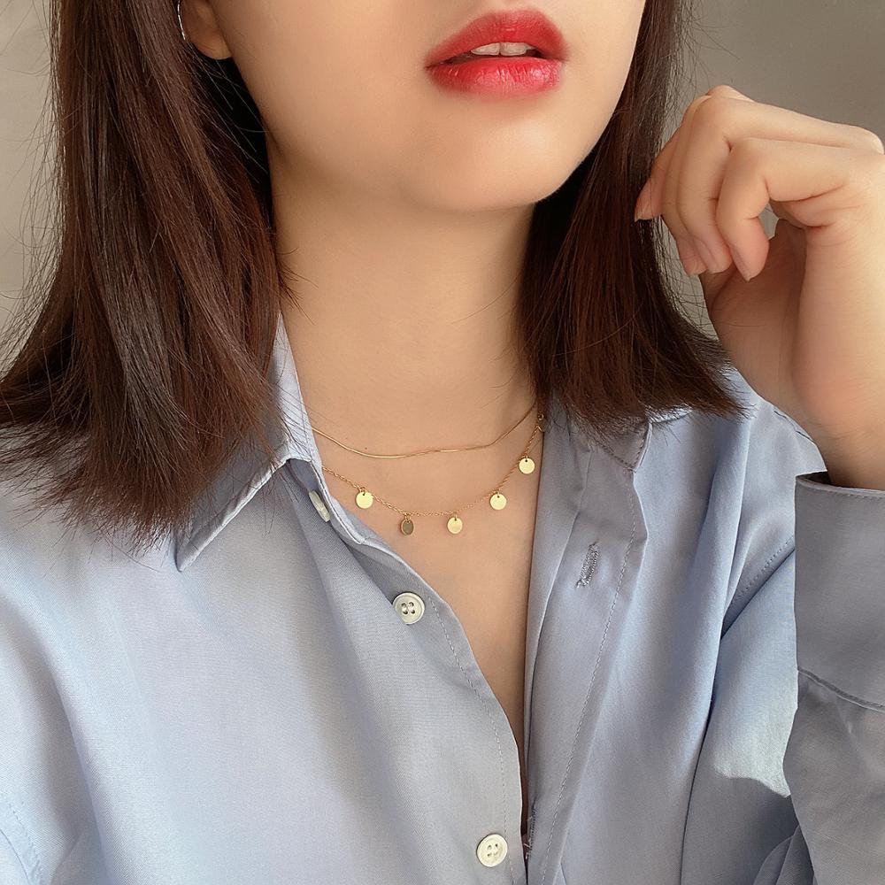 Louleur 925 Sterling Silver Necklace Double Layer Wafer Necklace For Women Silver 925 Fine Jewelry Silver 925 Charms