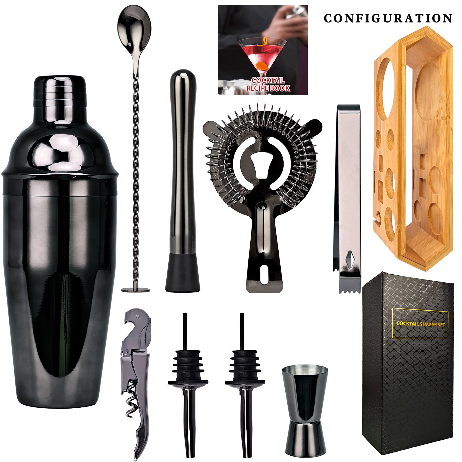 Cocktail Shaker Set Rose Gold,10-Piece Bartender Kit With Bamboo Stand,Tools Very Suitable For Family Party Use