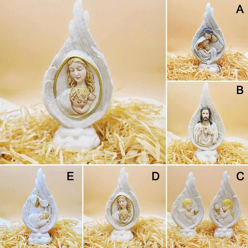 Holy Family Statue Collectible Figurines Handmade Resin Angel Wings Ornament Religious Catholic for Men Women REME