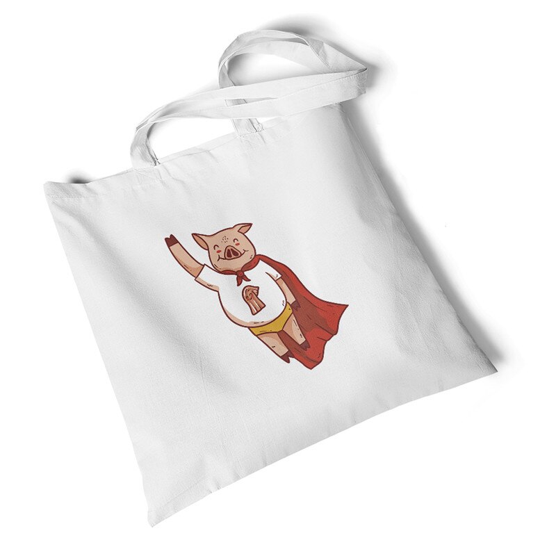 Milieuvriendelijke boodschappentassen dames dierenprint canvas tas strand grote casual handtassen originele studenten schoudertassen: Supervarken