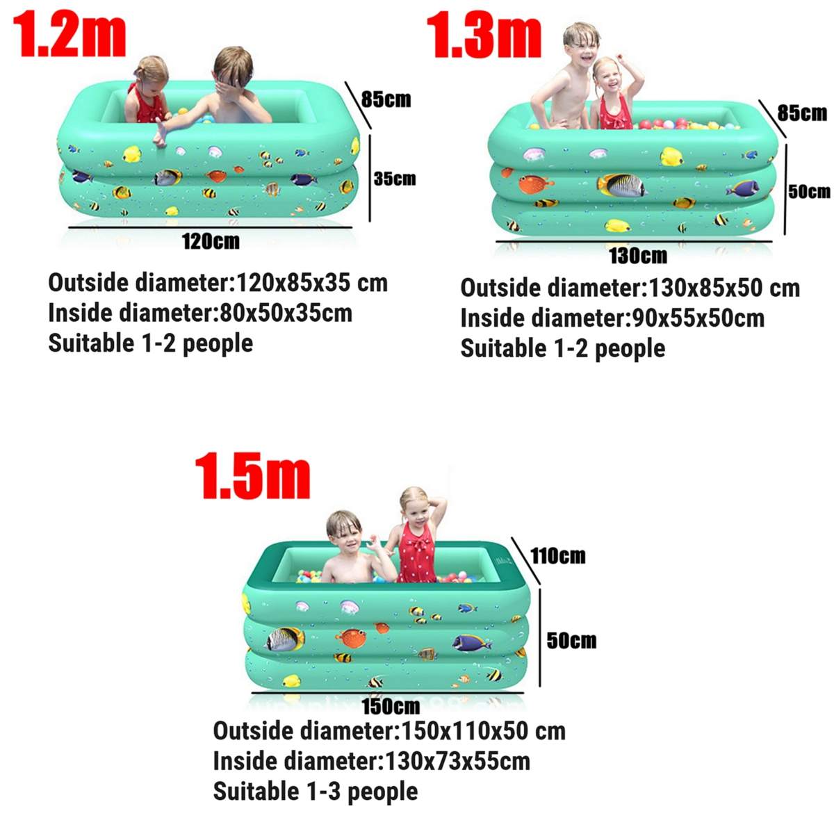 120/130/150cm Children Bathing Tub Baby Home Use Paddling Pool Inflatable Square Swimming Pool Kids Inflatable Pool ball pit