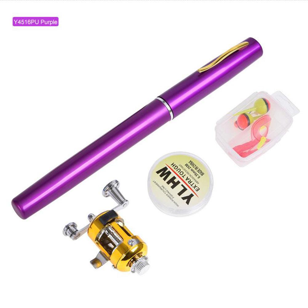 Outdoor Portable Mini Pen Fishing Rod Telescopic Pocket Pen Fishing Rod Mini Fishing Pole Fishing Accessory For Fishing Gear Set: Purple