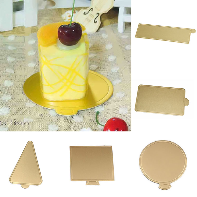 100Pcs Ronde Driehoek Rechthoek Mousse Cake Boards Goud Papier Cupcake Dessert Displays Lade Base Cake Bakken Mat Decor Tool
