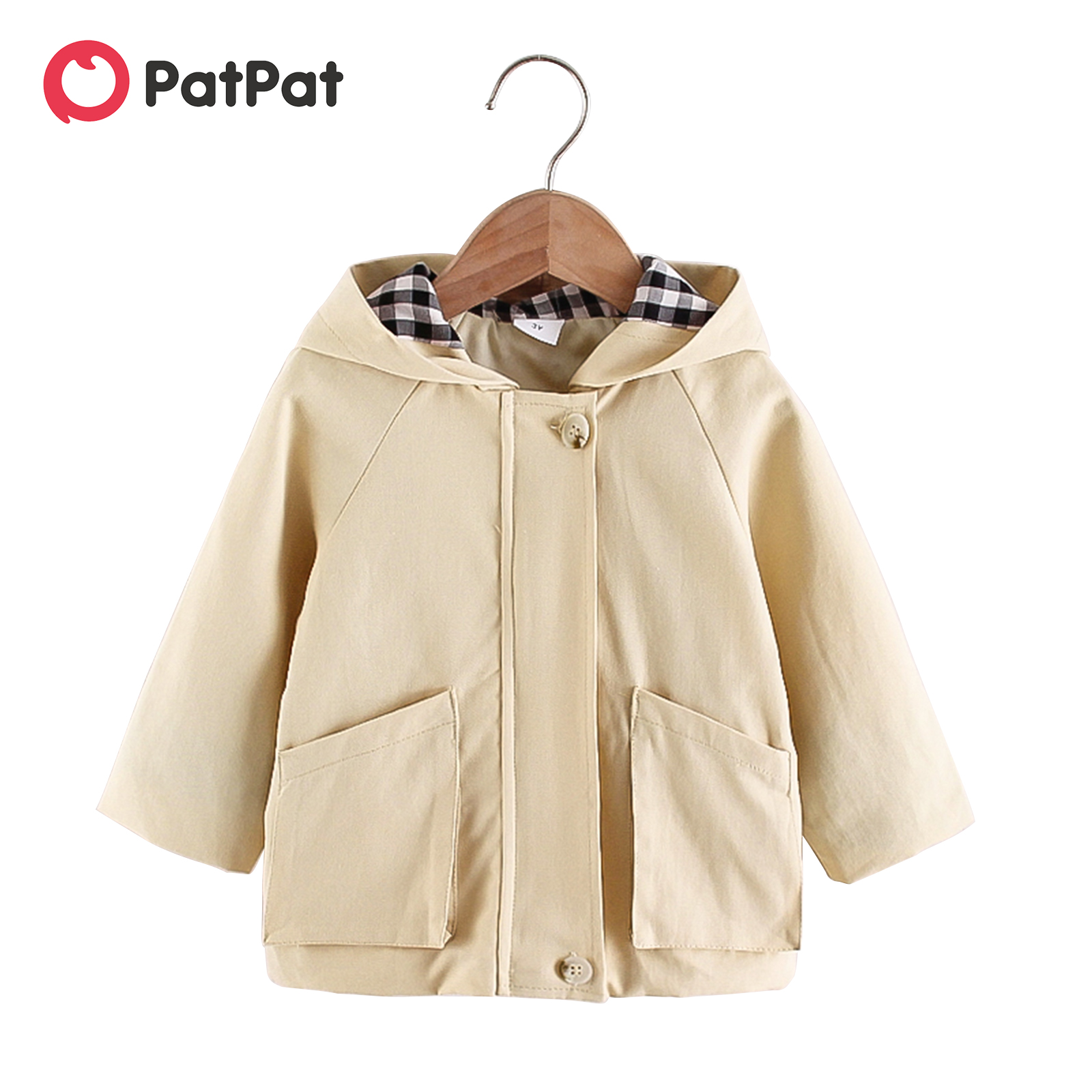 Patpat Peuter Jongen 100% Katoen Knop Plaid Gevoerd Hooded Trenchcoat