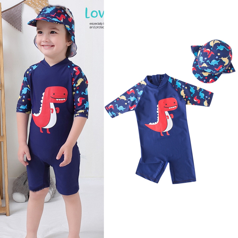 2-7T Kids Baby Badpak Jongens Meisjes Badmode Cartoon Dinosaurus Bathing Bikini Een Stuk Badmuts Set kinderen Meisje Beachwear