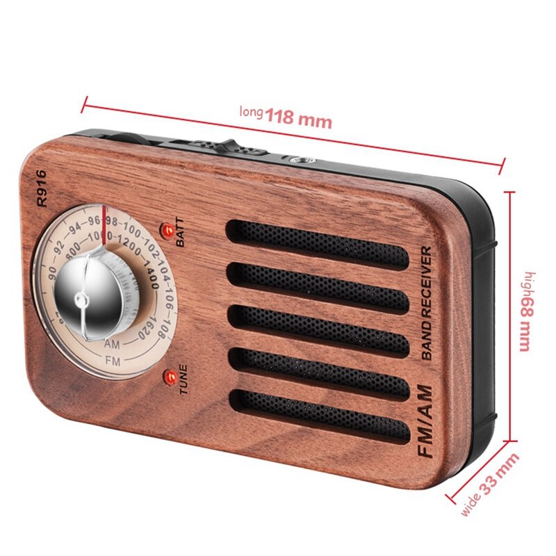 AM/FM Portable Radio, Retro Cherry Wood Pocket Radio with Best Reception, Headphone Jack, By 2 AA Battery
