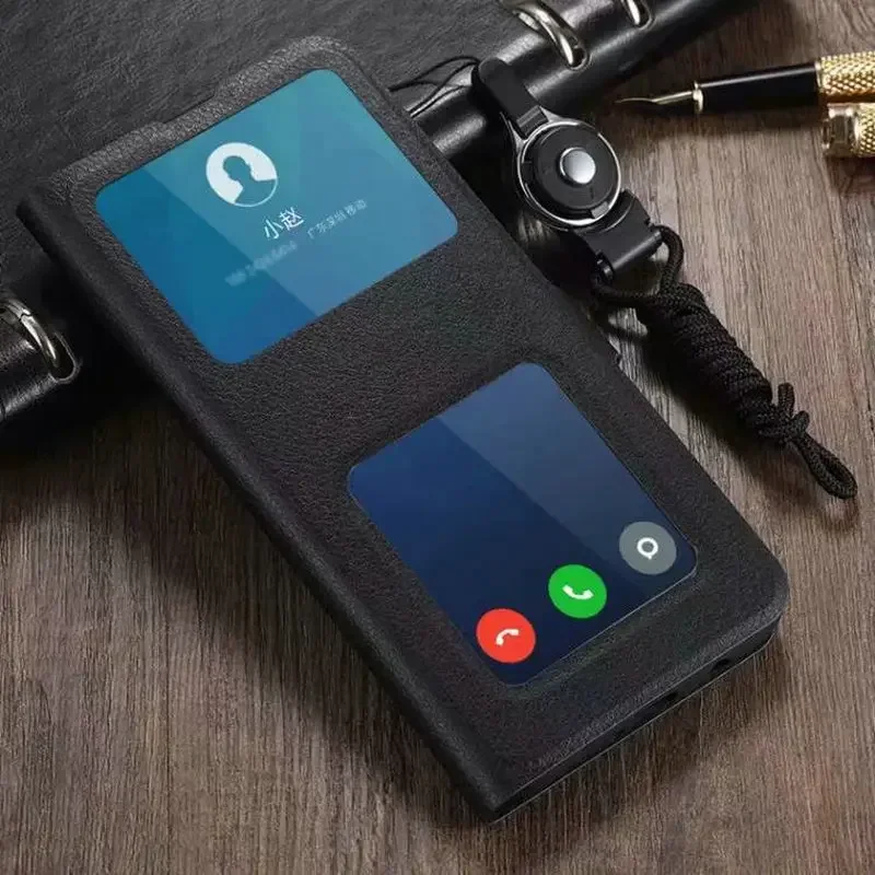 Redmi Note 13 Pro Plus 5G 12 Turbo 14 Luxury Window View PU Leather Case Flip Cover For Xiaomi Redmi Note 13 4G Pro Phone Bags: PE / black