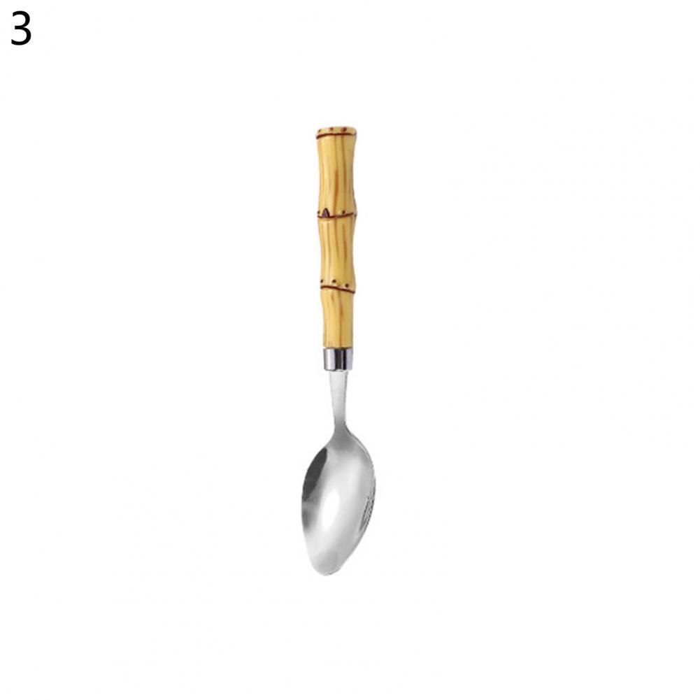 Practical Coffee Spoon Ergonomic Anti-scalding Lightweight Bamboo Handle Stirring Fork Teaspoon: 3