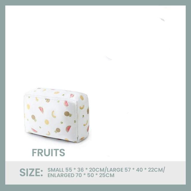 Clothes Storage Bag Large Capacity Quilt Organizer Comforter Blanket Bedding Clear Foldable Zipper Box container Bedroom Closet: Fruits / EL 70x50x25