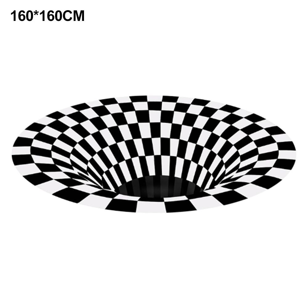 3D Vortex Illusion tapis tourbillon impression sans fond trou tapis blanc noir abstrait géométrique Illusion d'optique salon décor Pad: 160x160cm