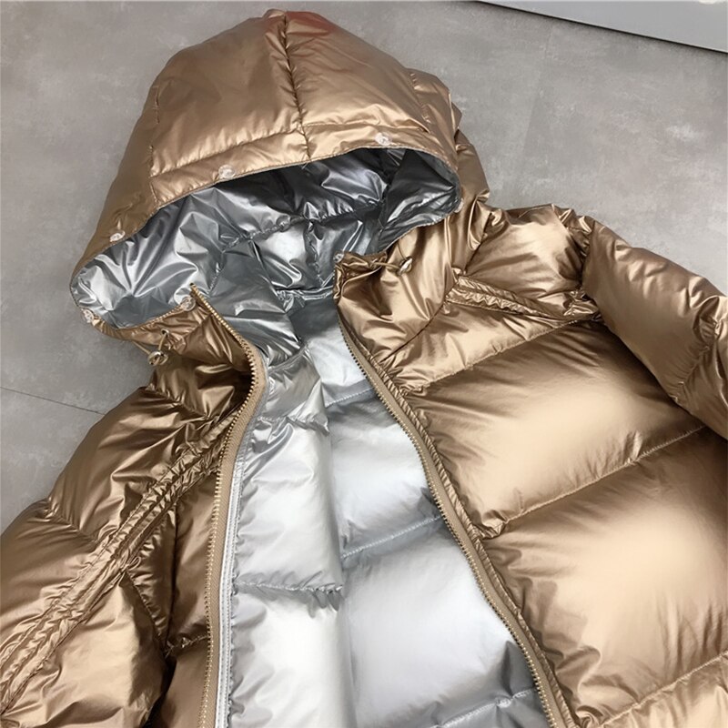 Ailegogo guld silver dubbelsidig kappa vinterjacka dam huvor vita ankdun parkas dam varm snö dun ytterkläder